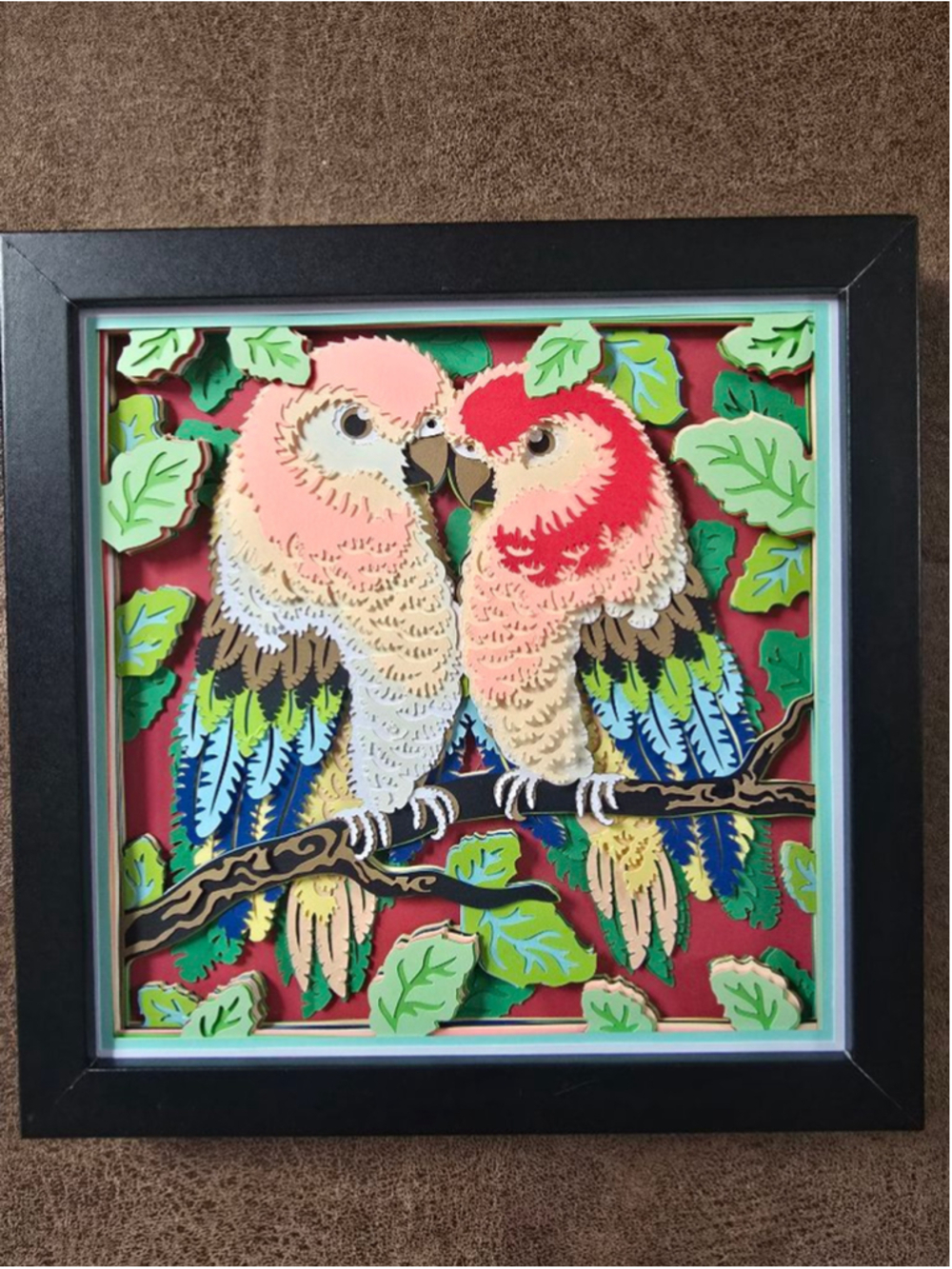Mixed Media Paper Cut Parrot Art Red Pink One Size
